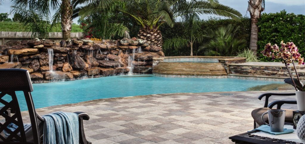 outdoor living space with pool