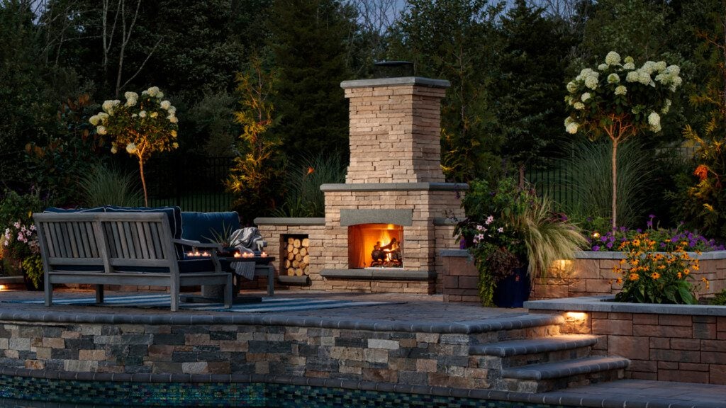 stacked stone belgard bordeaux fireplace