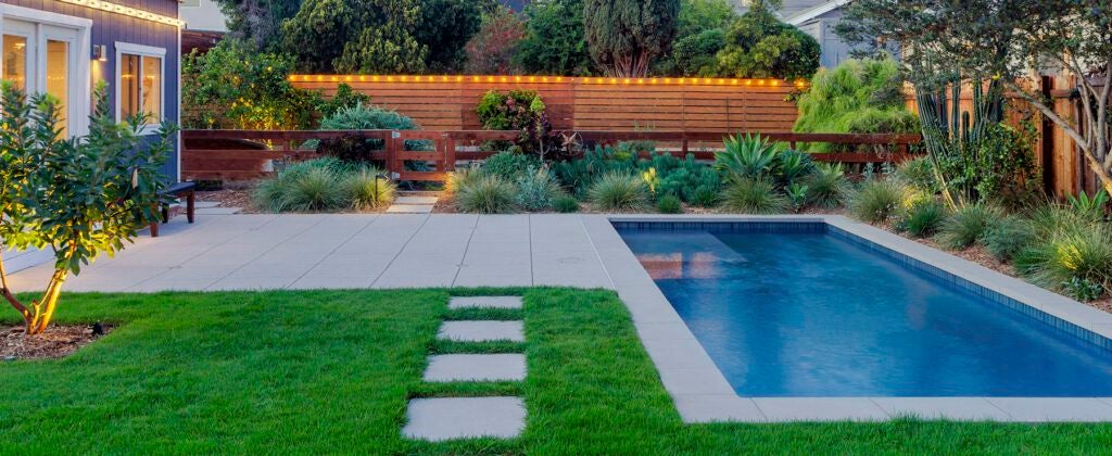 porcelain paver pathway and pool deck