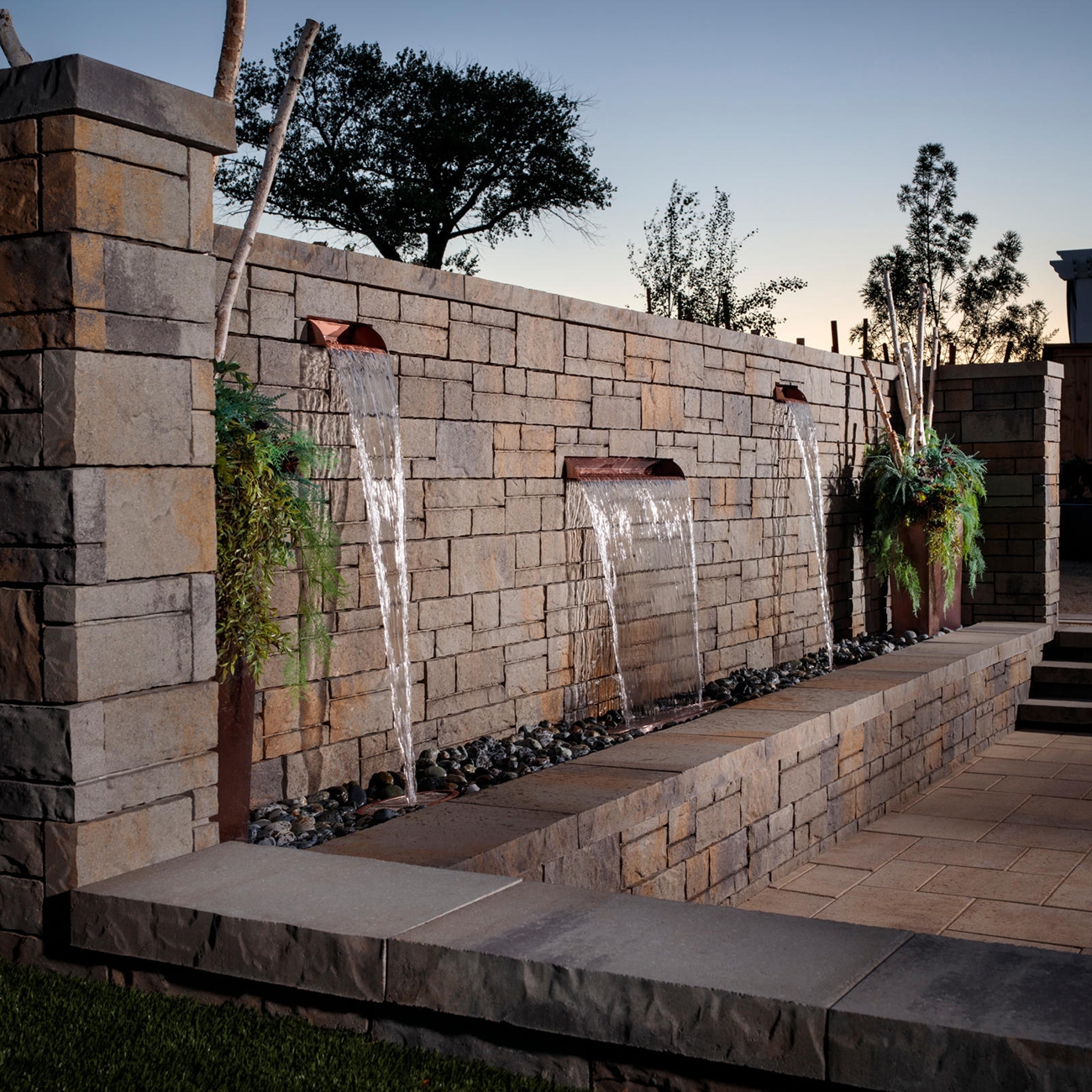 Freestanding concrete block wall with water feature in Richmond