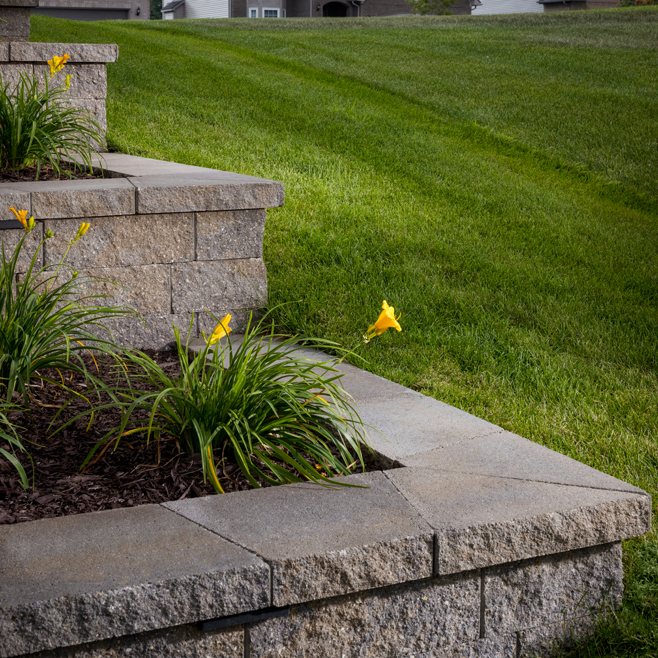 Sterling retaining wall system installed in tiers on a hillside in St. Louis, MO