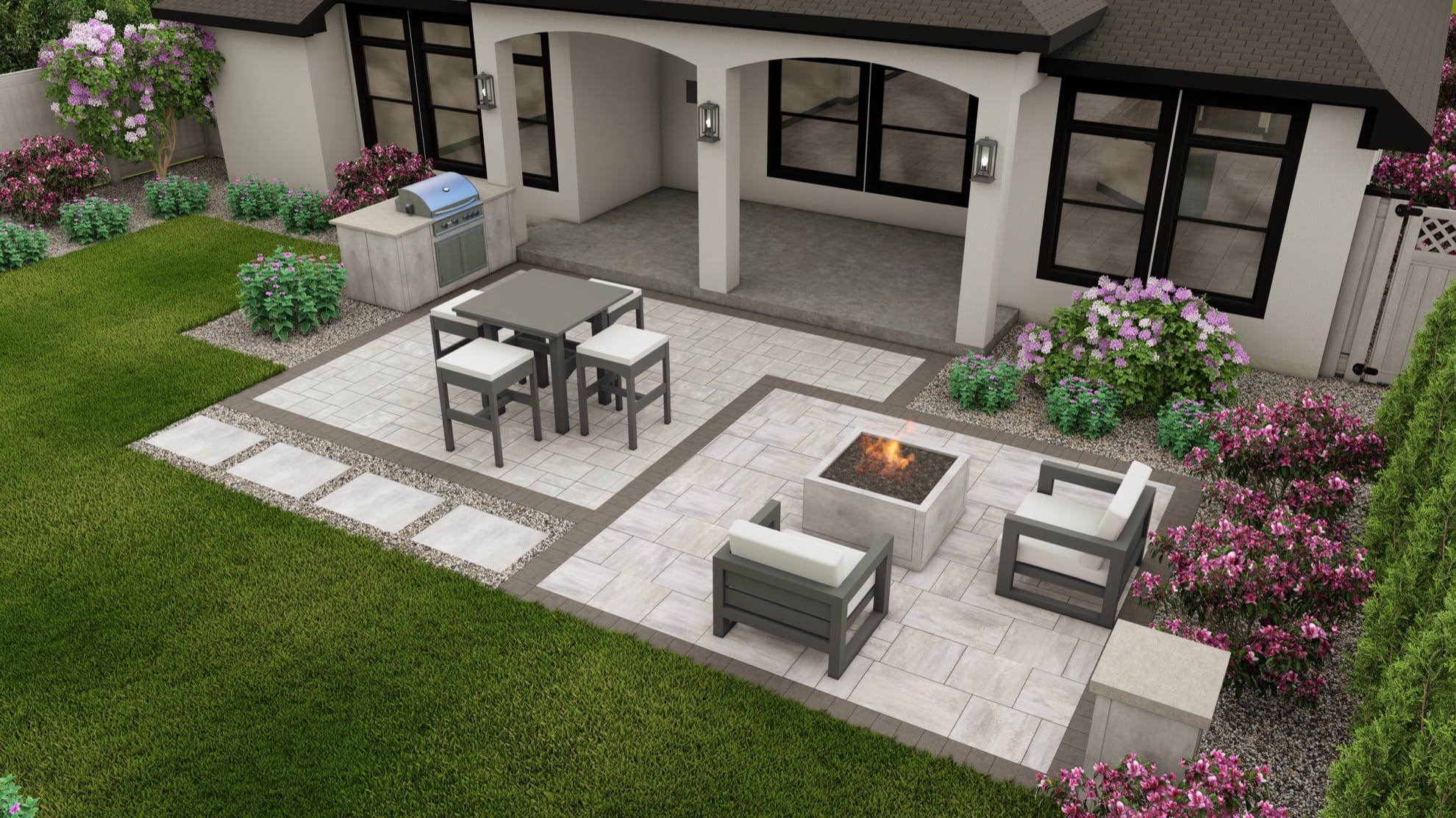 Dimensions™ Patio + Built-In Grill & Fire Pit