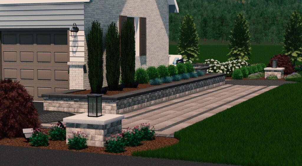 3D render of a home featuring Belgard Products